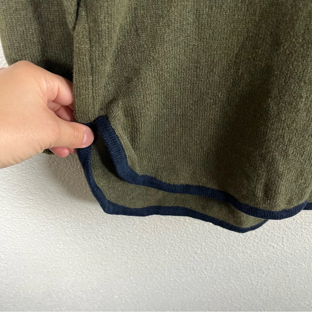 J. Crew 100% Wool Olive Crewneck Sweater‎ with Navy Contrast Trim Women’s Small